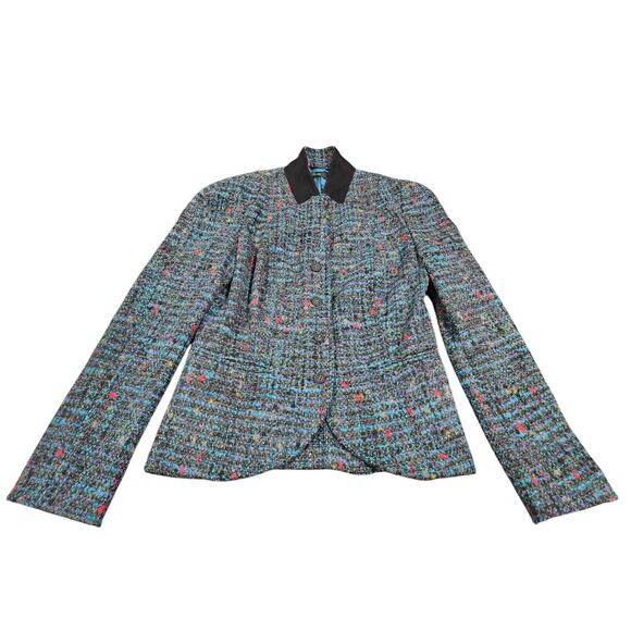 Vintage Benetton Tweed Wool Blend Blazer Jewel Tone Multi Blue Winter Womens M - Picture 1 of 5